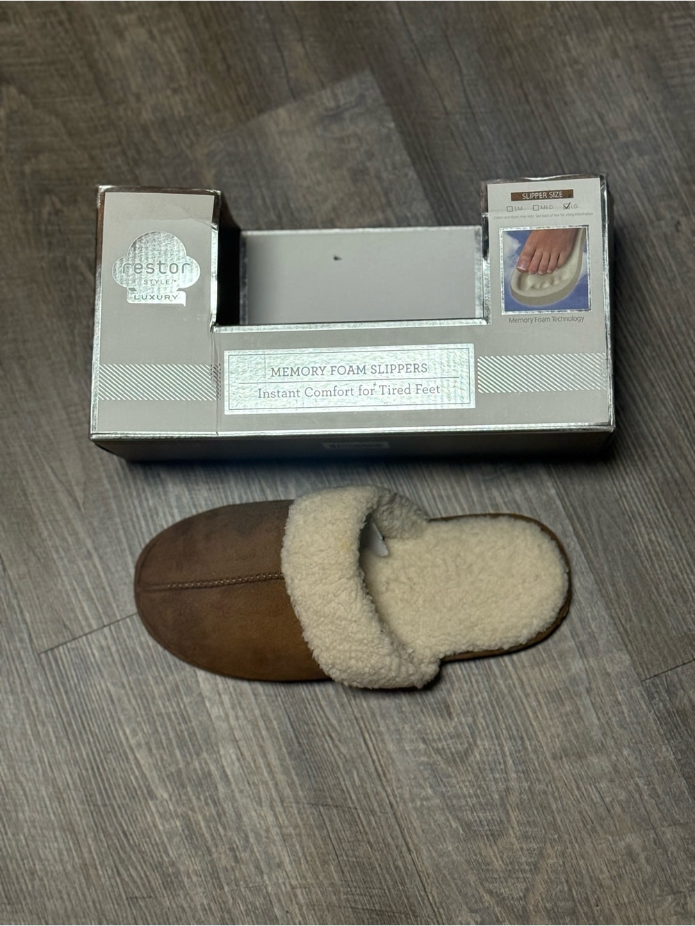 Unisex Brown Shearling-Trim Memory Foam Slip-On Slipper C2